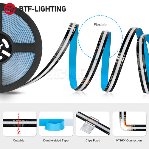 2V柔性LED幻彩COB灯带W2811IC匀光fcob跑马流水RGB全彩V灯条