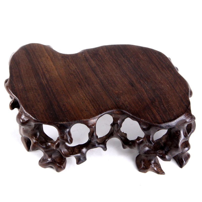 黑檀木实木根雕镂空根艺底座木托 奇石紫砂茶壶多肉微型盆景几架