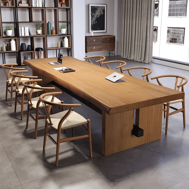 实木会议桌现代长条办公桌培训长桌接待桌洽谈桌椅工作台