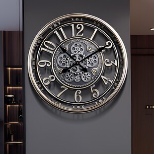 创意高级感金属齿轮挂钟大气艺术免打孔时钟客厅高档静音个性 钟表