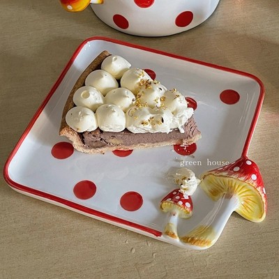 geen houe * 红伞伞白杆杆童话仙境蘑菇造型陶瓷杯碟碗盘杯垫