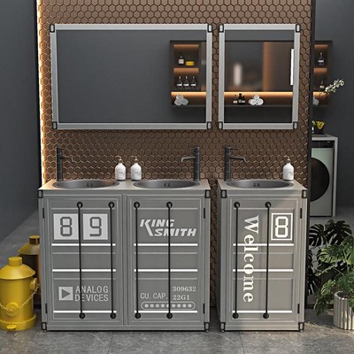 工业风不锈钢集装箱式洗手盆卫生间商用创意铁艺落地式立柱洗漱台