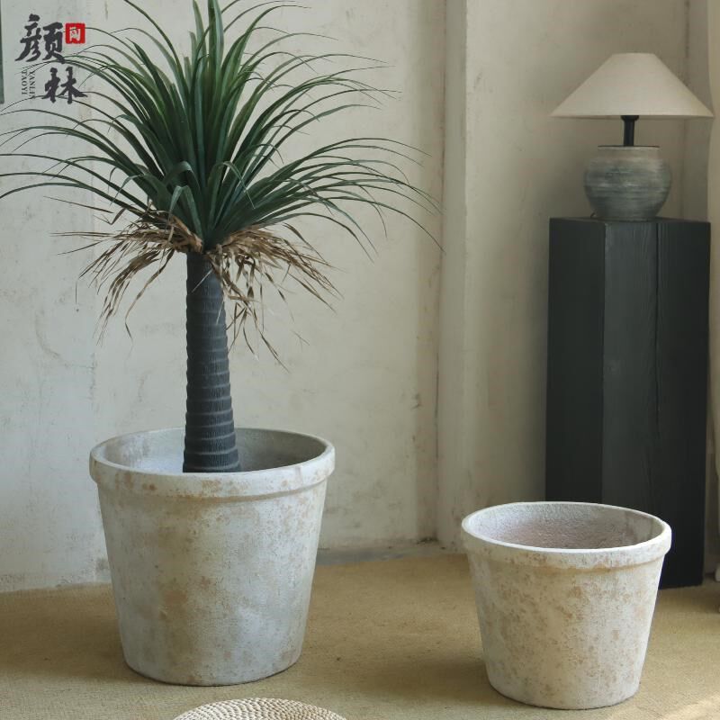 复古色大口径落地盆客厅商场酒店大型绿植盆龙血树铁树种植大盆