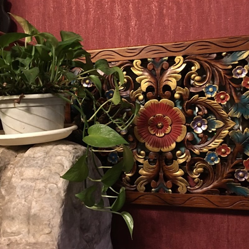 特花开富贵实木雕刻手工彩绘电表箱装饰画餐厅配电箱装饰盒遮挡箱