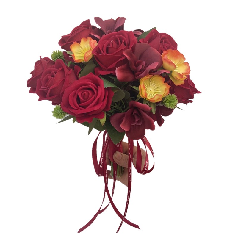 设计款秀禾手捧花古装中式婚礼新娘手拿红色玫瑰花束拍照仿真花球