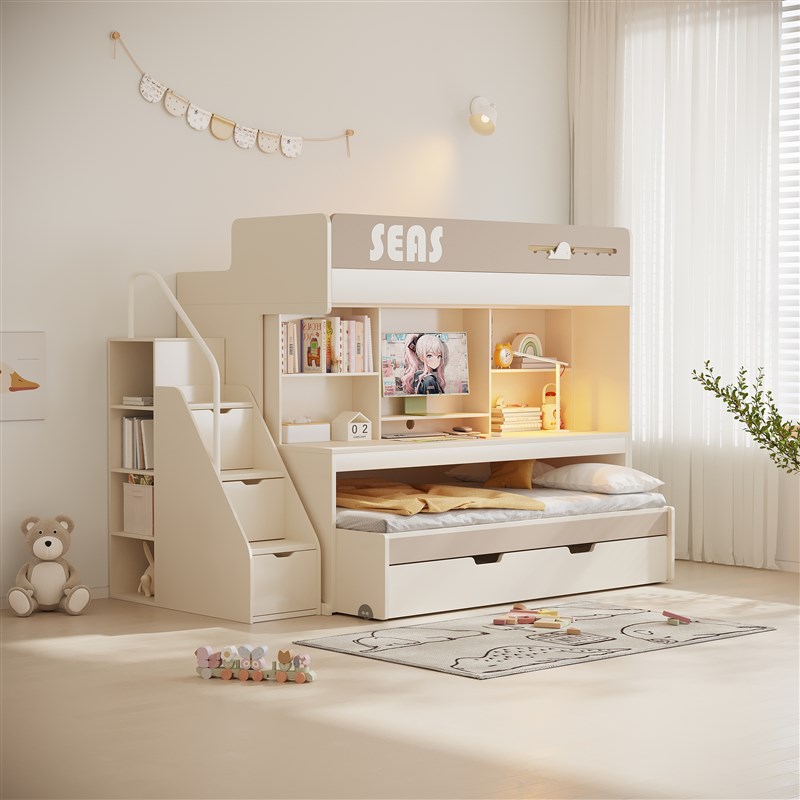 寝舒堡小户型儿童床书桌一体双层床男孩女孩互不打扰上下铺高低床