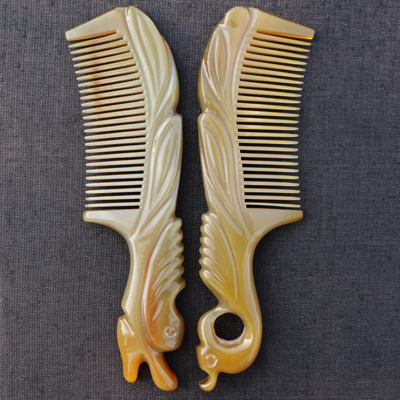 天然牛角梳子密齿梳个人护理洁头皮洗漱按摩雕刻龙凤头梳长2CM