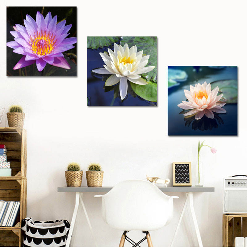 荷花装饰画现代简约餐厅挂画楼梯间走廊过道墙画三联卧室床头壁画图片