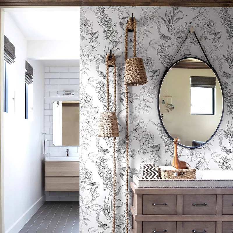 法式线描壁纸燕子沙发电视背景墙布定制壁画卧室壁布餐厅客厅墙纸