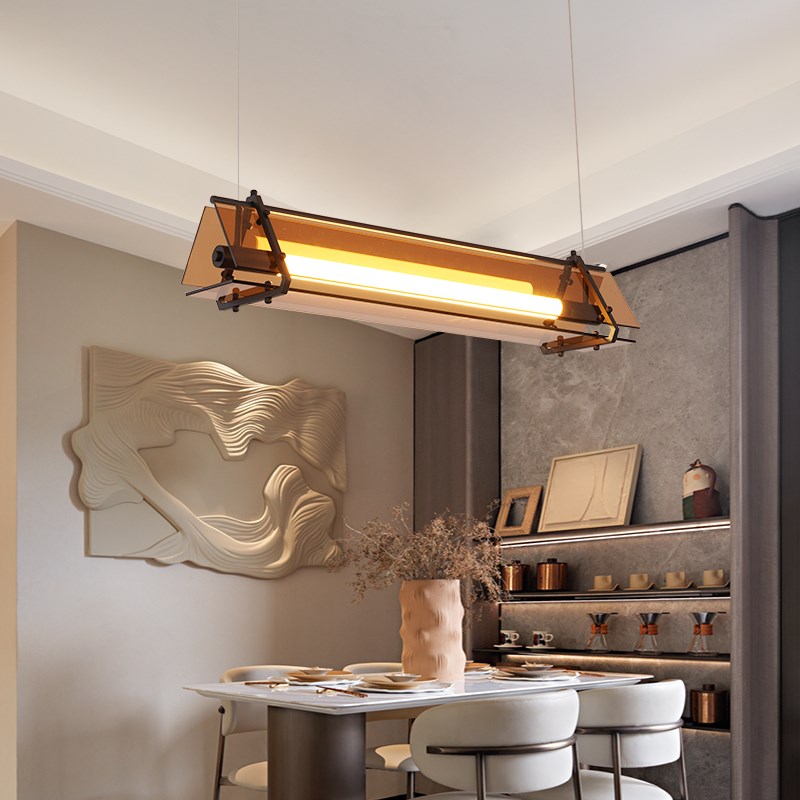 极简工业风一字长条吊灯艺术设计师款现代高级别墅餐桌定制中山灯