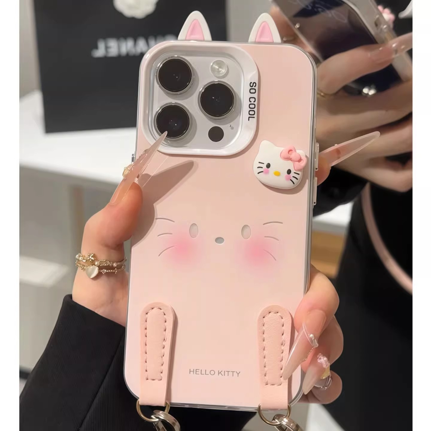 尖耳kt猫挂绳手机壳适用于多型号