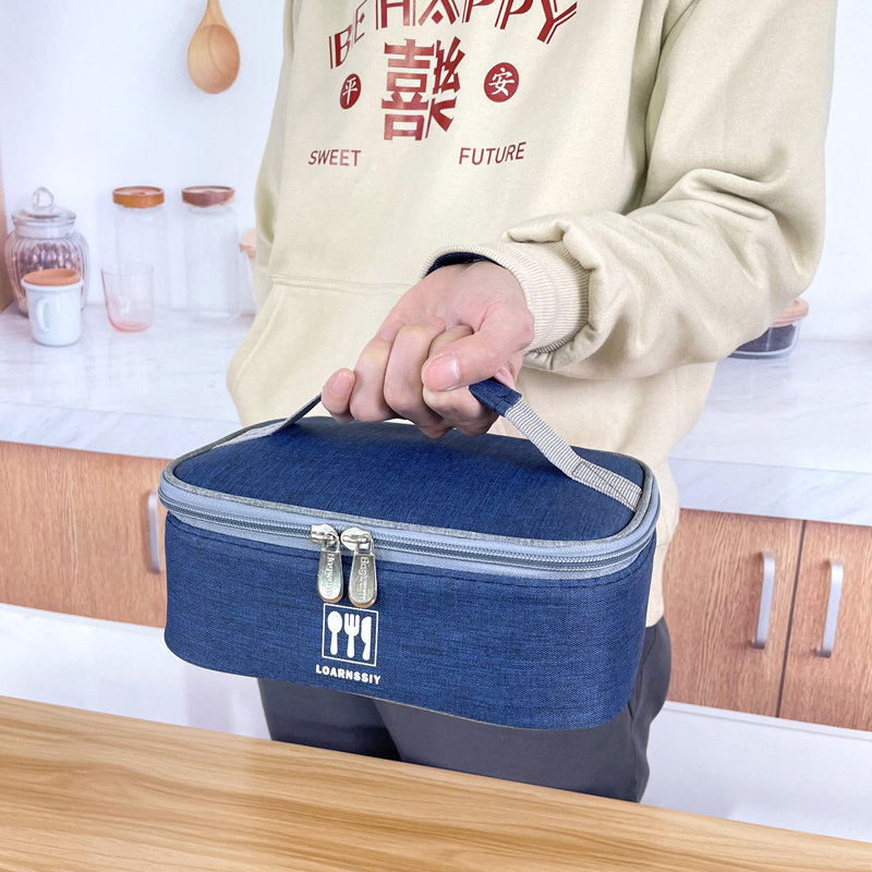 扁平式学生食堂手提饭盒袋大x号便当包分格型餐盒袋加厚铝箔保温