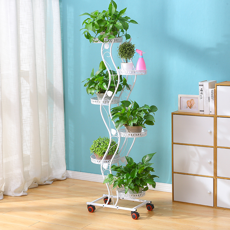 小空间花架置物架铁艺移动带轮室内E植物架子花盆架绿萝多层客厅
