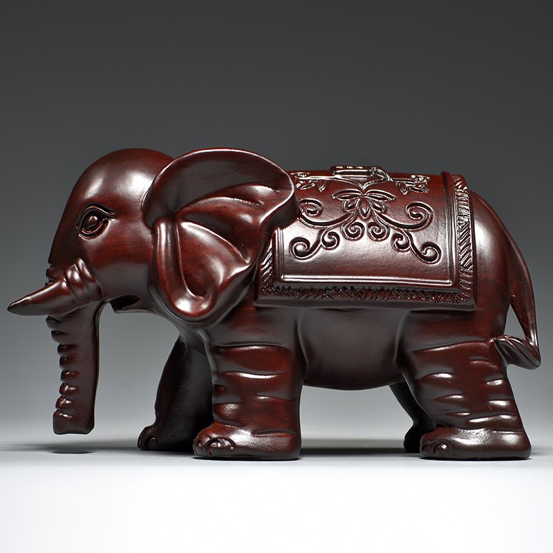 黑檀木雕吸水大象一对实木摆件玄关客厅电视柜装饰工艺品乔迁送礼