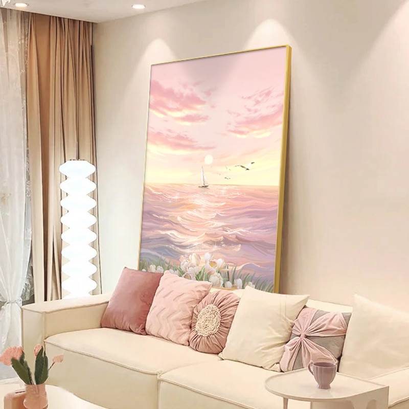 粉色现代简约客厅装饰画法式v奶油风玄关挂画女孩房间画轻奢落地图片