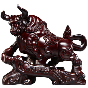 黑檀木雕刻牛店铺运势如虹十二生肖木牛办公桌面装饰业送礼