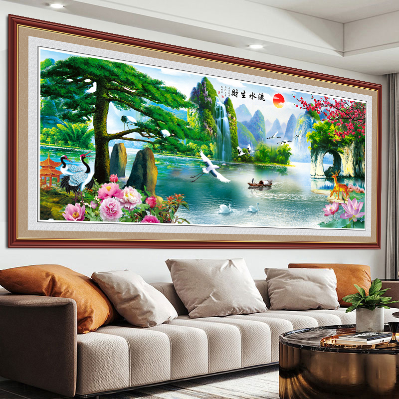 客厅山水画沙发背景壁画3d立体墙贴自粘装饰画墙壁贴纸极简墙贴画图片