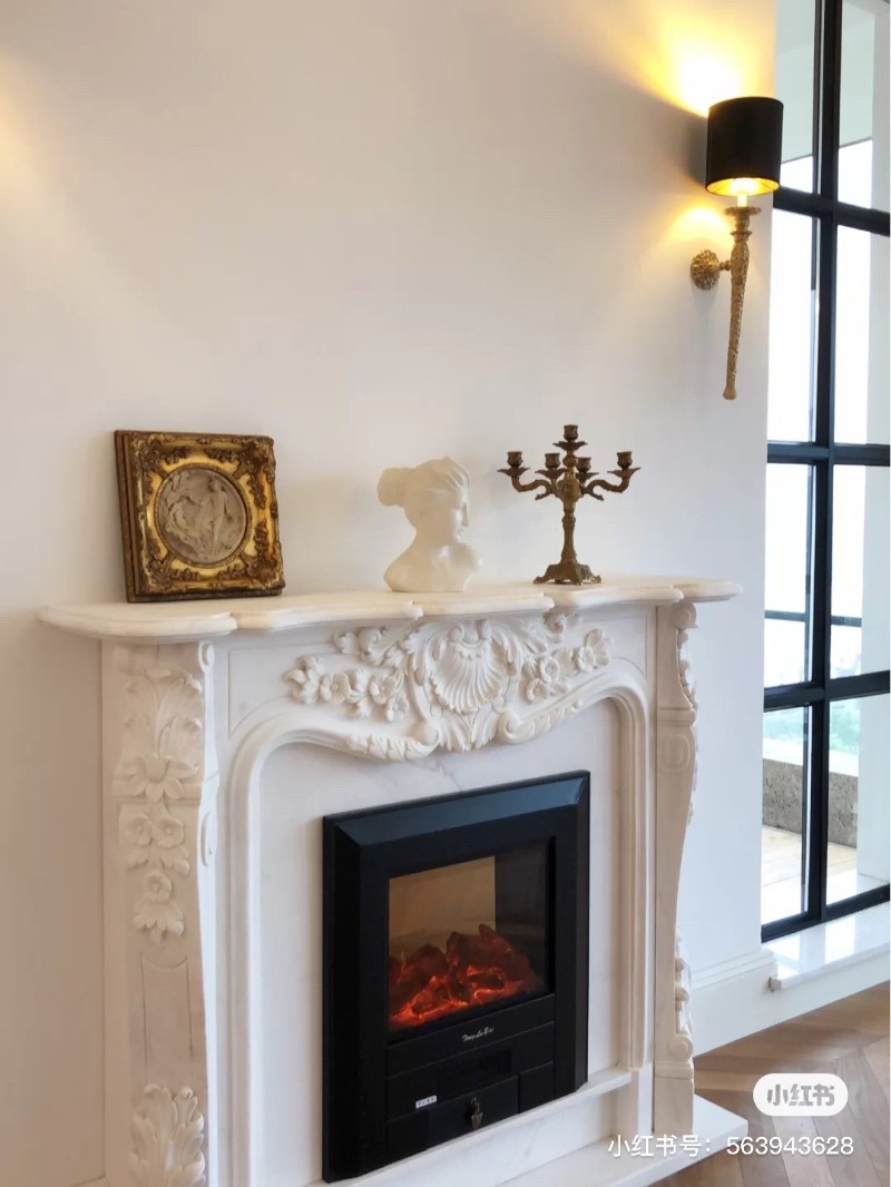 米新款植物黑山石黄壁炉汉白玉大理石石材石雕曲阳雕塑欧式雕刻