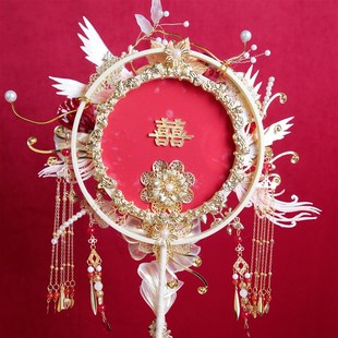 雪亭坊喜扇香槟凤求凰团扇新娘结婚DIY材料包中式龙凤褂手捧花diy