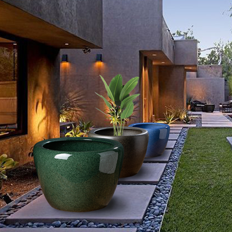 复古陶瓷大缸睡莲荷花缸养鱼缸庭院大水缸加大号加厚种树荷花盆缸