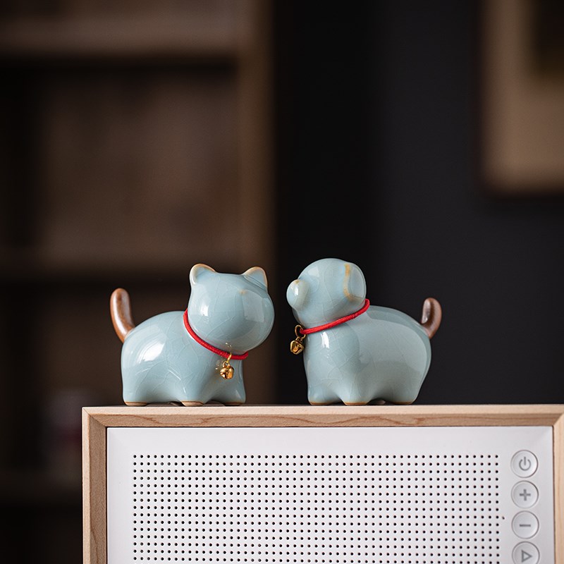 陶瓷可爱小动物猫咪摆件家居客厅桌面装饰创意微景观萌宠小狗造景