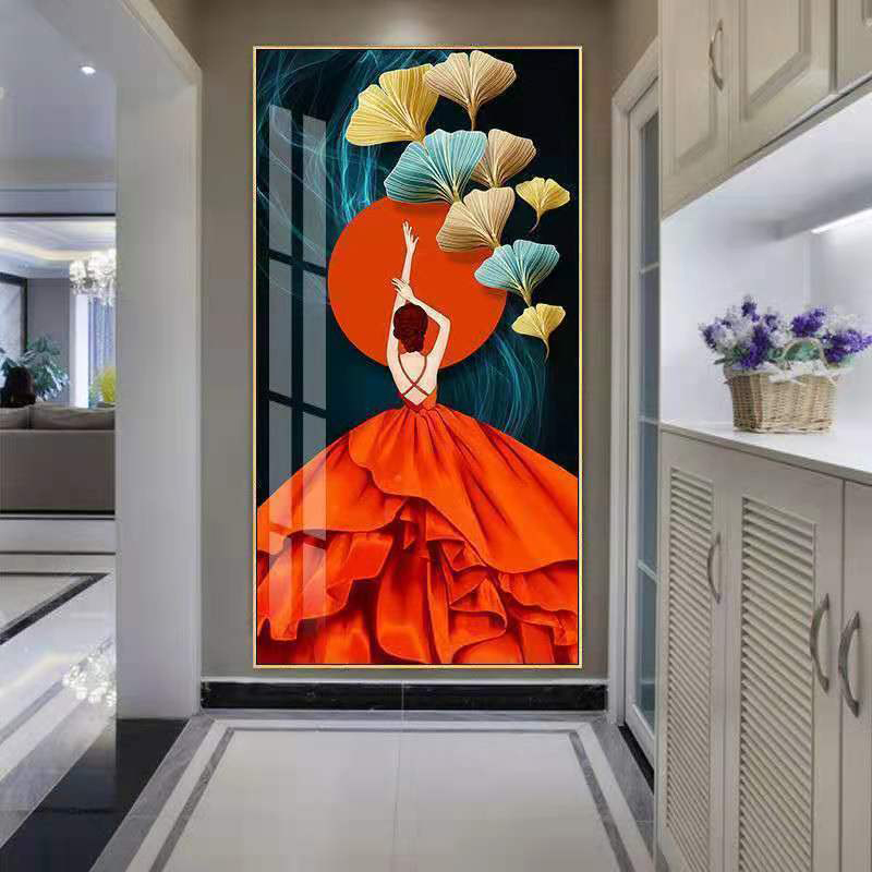 现代简约玄关装饰画竖版抽象挂画客厅走廊过道P壁画玄幻入户晶瓷图片