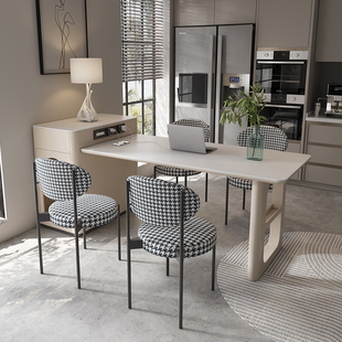 岩板岛台餐桌一体家用伸缩法式奶油风导台小户型餐倒台一体桌