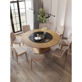 实木圆形餐桌大户型.米内嵌转盘火锅电磁炉暖菜餐桌带转盘餐桌