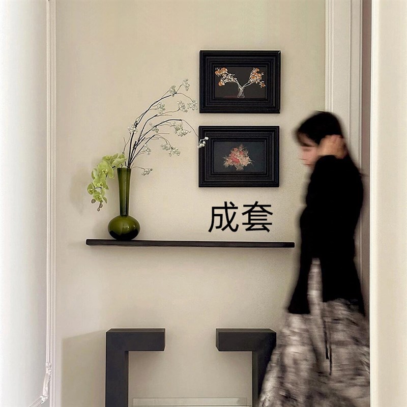 高级感中古风雏菊挂画花瓶隔板组合套装玄关装饰品艺术复古法式画图片