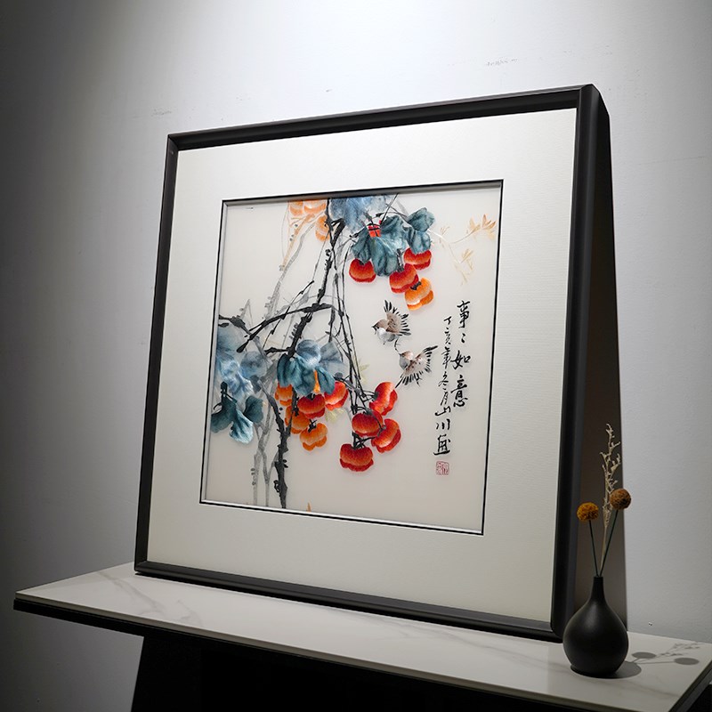 苏绣精品挂画f新中式事事如意纯手工刺绣画玄关过道走廊餐厅装饰图片