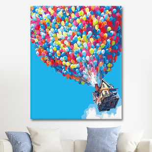 iiion数字油画di手工填色油彩画客厅风景减压装饰画飞屋环游记