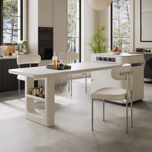 现代岩板岛台餐桌一体家用伸缩带茶盘级极简茶桌饭桌一体