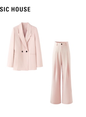 百家好正装淡粉色西装套装女早春新款英伦风休闲高级感西服长裤
