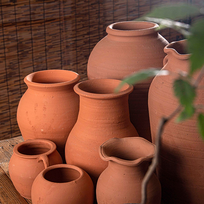 老式手工粗陶土陶罐泥瓦罐复古土罐酒店装饰无釉瓶乡村民俗