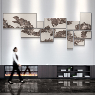新客厅酒店云纹抽象砂岩肌理装 挂画 饰画样板间大厅软装
