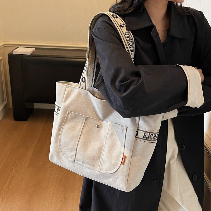 新款帆布斜挎包女时尚防水百搭单肩包大容量手提袋学生上课托特包