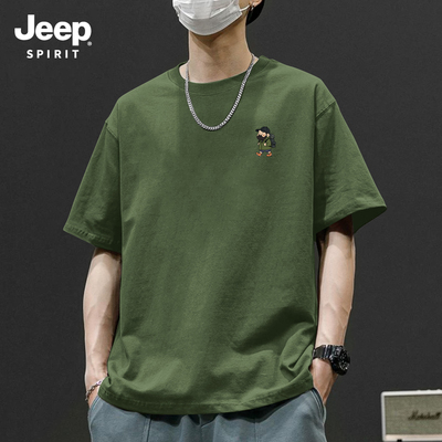 Jeep吉普重磅纯棉短袖t恤男夏季