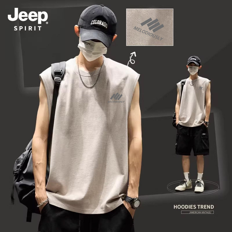 Jeep吉普男士背心夏季2026新款外穿速干男款坎肩纯棉无袖t恤男装