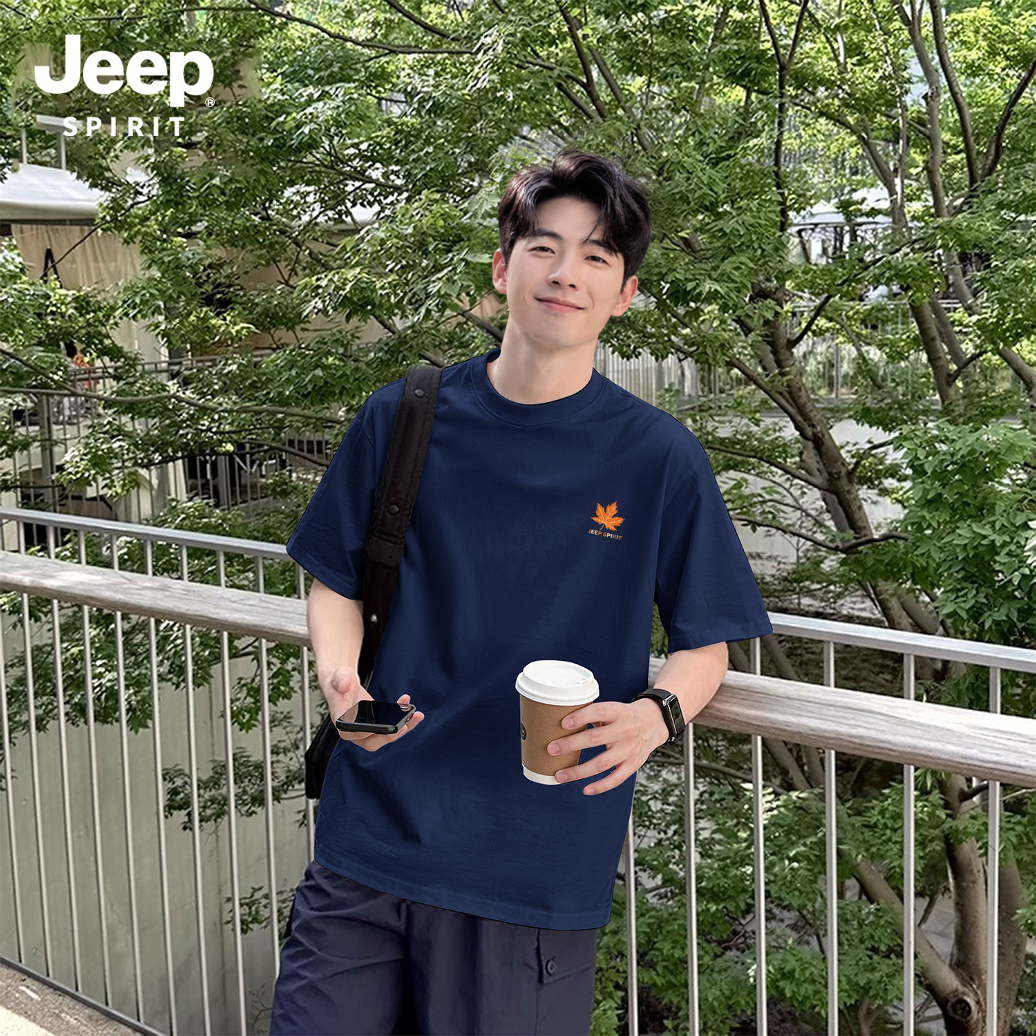 Jeep吉普重磅纯棉短袖t恤男夏季