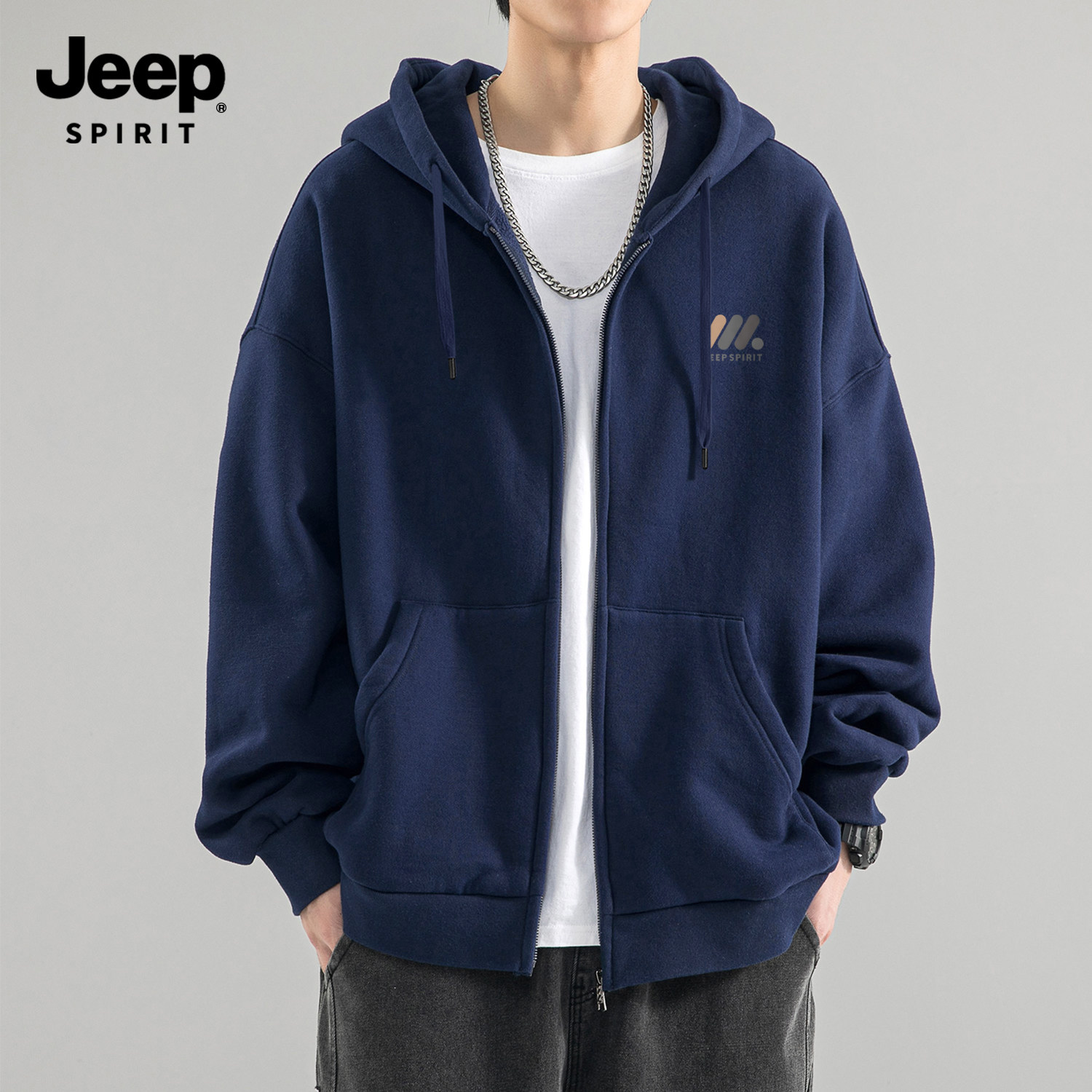 Jeep吉普美式重磅开衫卫衣男外套