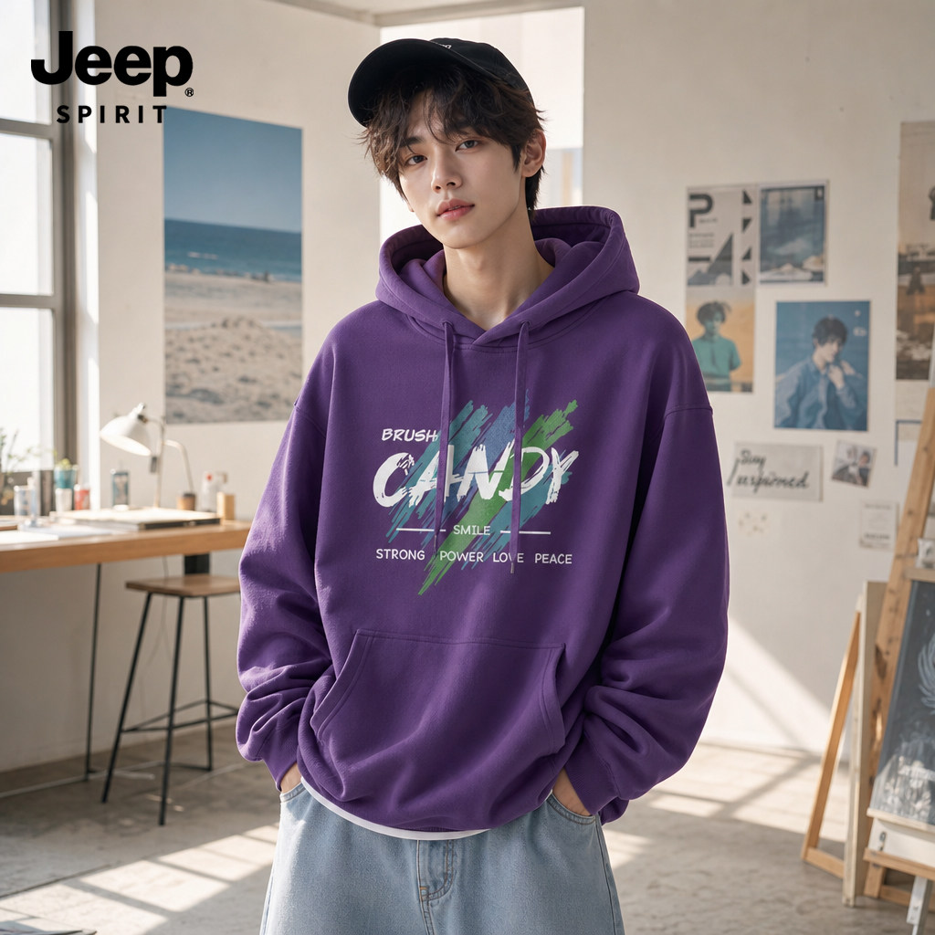 Jeep吉普水洗重磅连帽卫衣男款