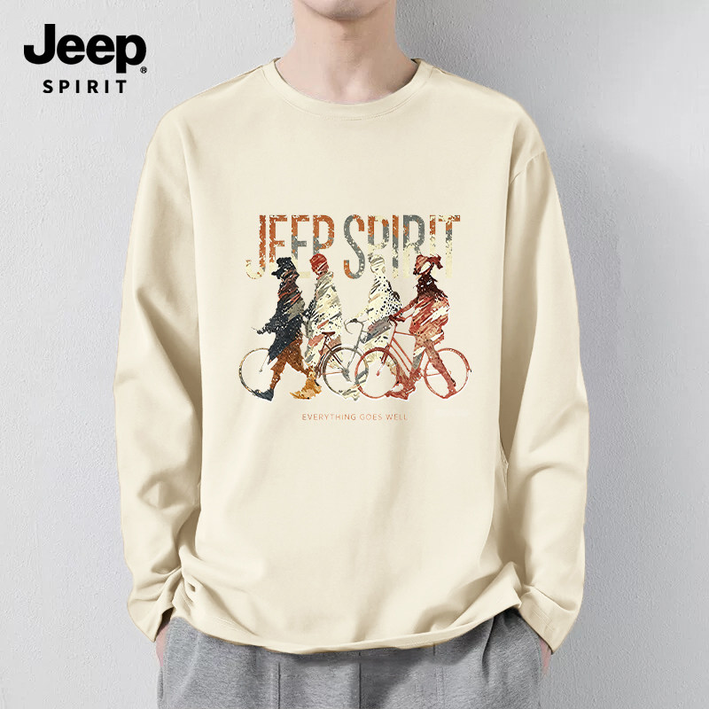Jeep吉普纯棉舒适长袖t恤男士秋