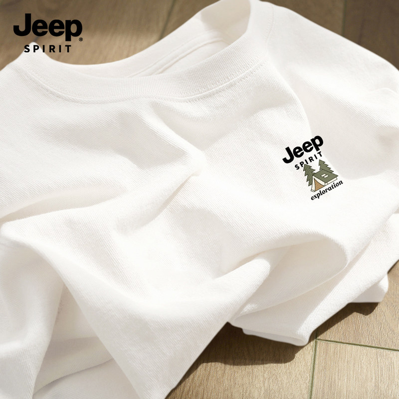 Jeep吉普纯棉短袖t恤高级感圆领休闲春秋季上衣简约潮流男装衣服