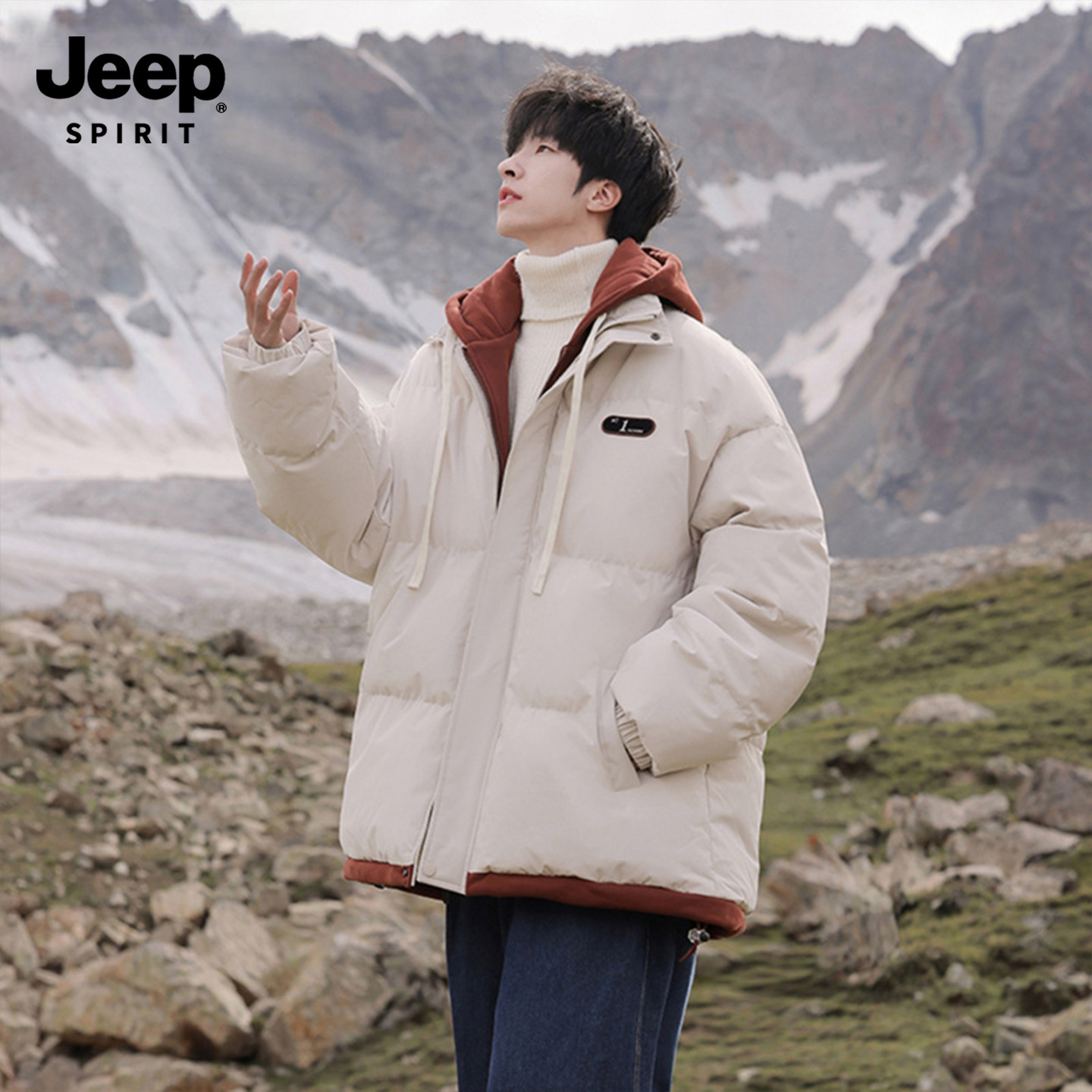 Jeep吉普美式撞色假两件加厚棉衣
