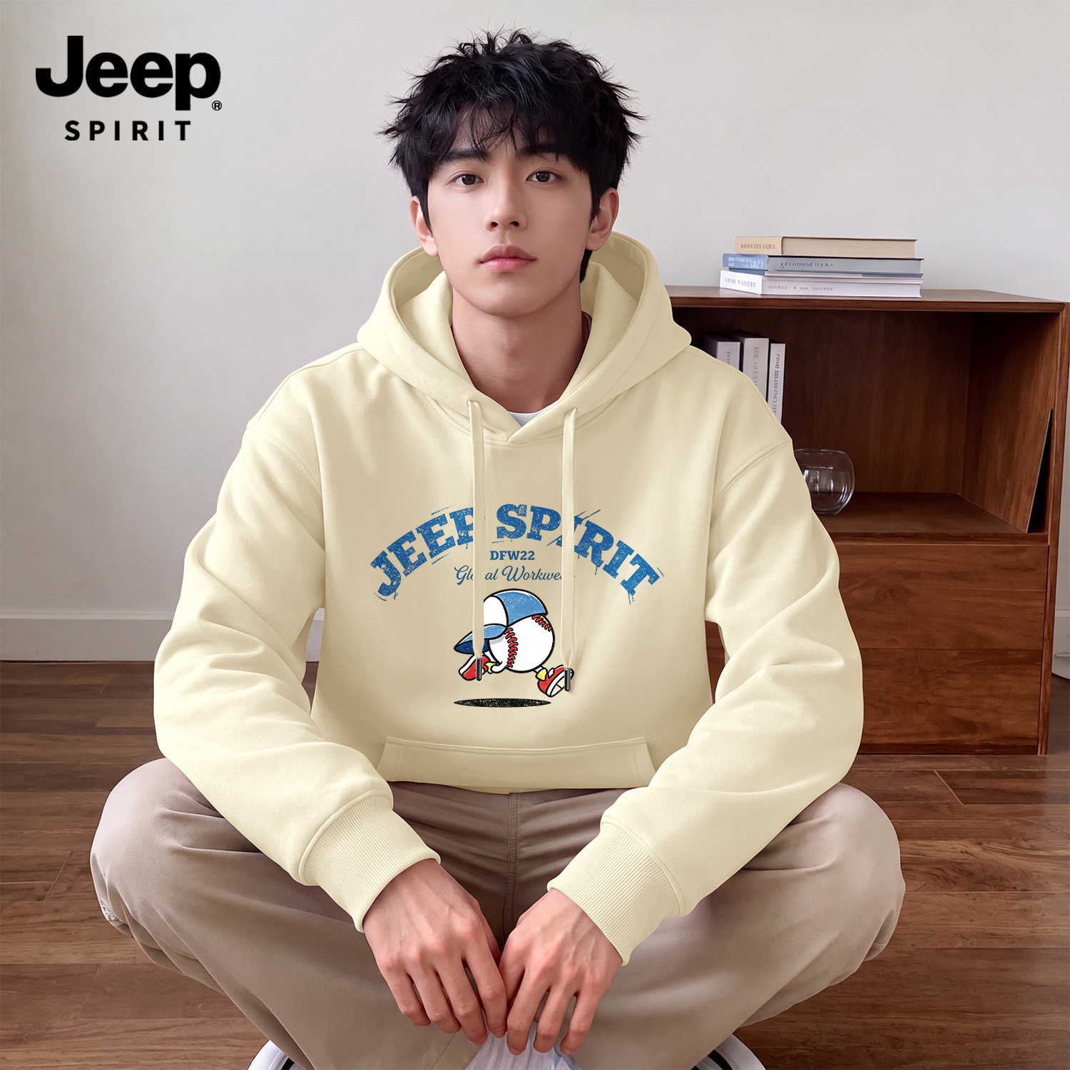 Jeep吉普重磅宽松连帽卫衣男款秋