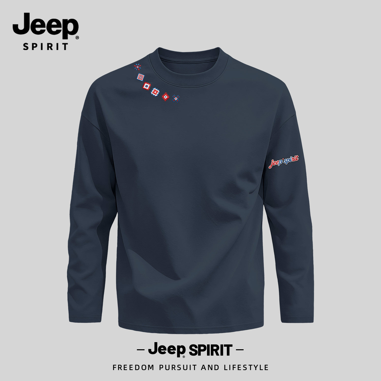 Jeep吉普纯棉长袖t恤男大码宽松