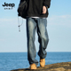 男装 Jeep吉普水洗复古直筒牛仔裤 新款 休闲阔腿长裤 男士 2025秋冬季