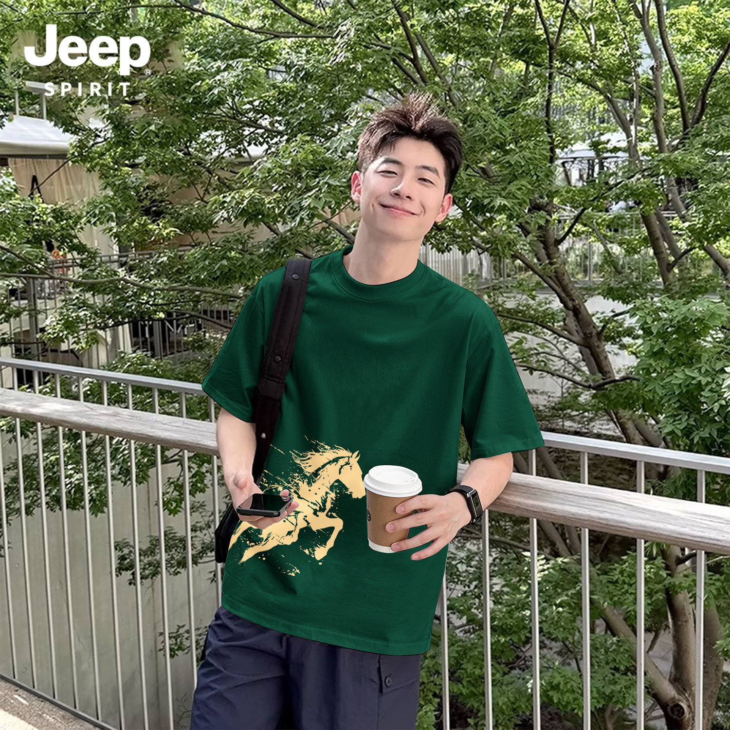 Jeep吉普重磅纯棉男士短袖t恤夏