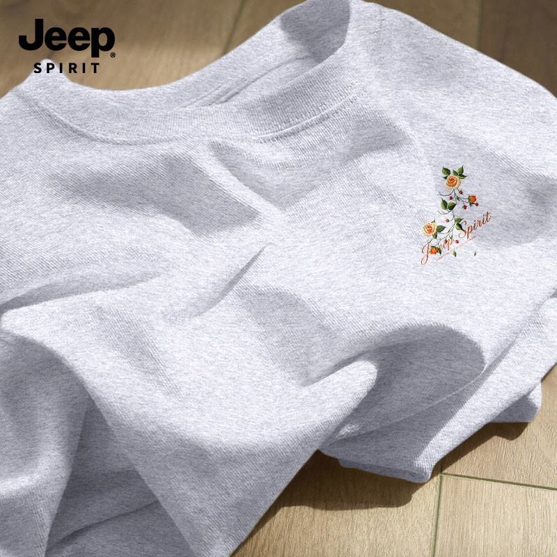 Jeep吉普花灰色纯棉短袖t恤宽松