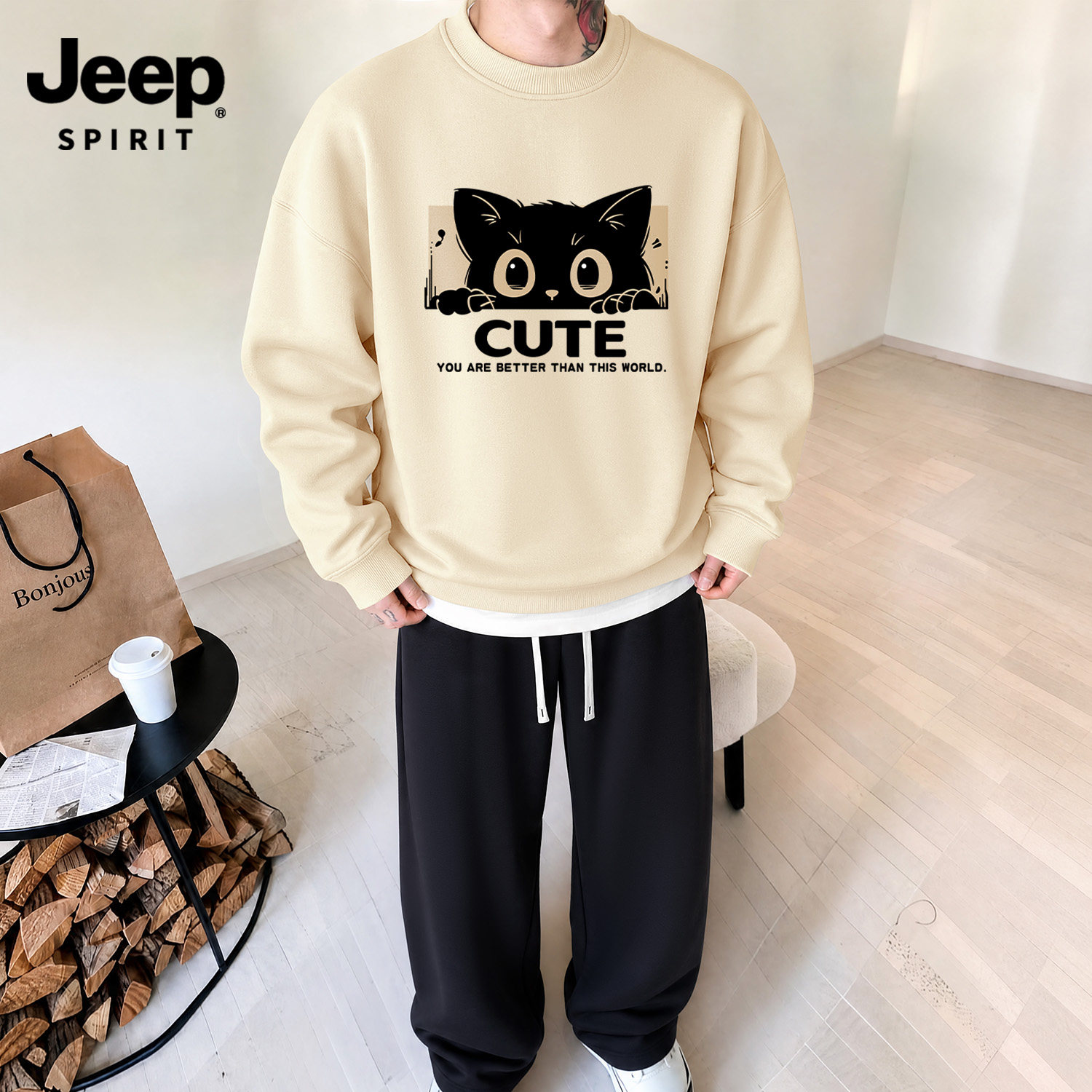Jeep吉普休闲运动套装男重磅水洗